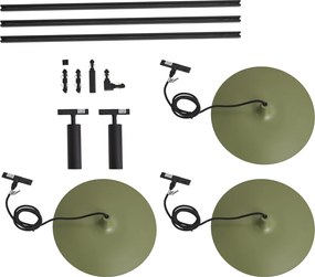 Sistema di illuminazione a binario moderno nero con 2 faretti e 3 lampade a sospensione verdi monofase - Slimline Uzzy Panzi