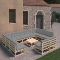 Set Divani da Giardino 12 pz con Cuscini Legno Massello di Pino 3077229