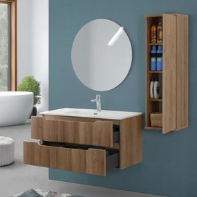 Colonna bagno sospesa 33 cm rovere cannettato con ripiani Wise