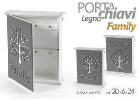 Trade Shop - Portachiavi Parete 20x6x24cm Legno Decoro Family Moderno Decori Assortiti 818592