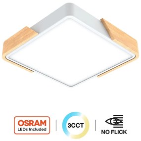 Plafoniera LED Quadrata 18W CCT, 30x30cm, Legno/Bianco Colore Bianco Variabile CCT