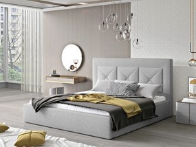 Letto matrimoniale con box contenitore Lione - 160 x 200 cm , Tessuto grigio chiaro