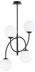 Plafoniera Moderna Utu 4 Luci In Acciaio Nero E Vetro Bianco