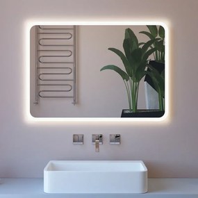 Specchio retroilluminato LED 80x70 installazione reversibile e angoli tondi