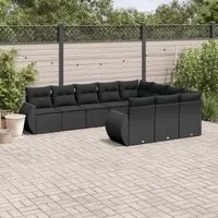 Set Divani da Giardino 10pz con Cuscini in Polyrattan Nero 3221884