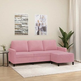 Divano A 3 Posti Con Poggiapiedi Rosa 180 Cm İn Velluto /