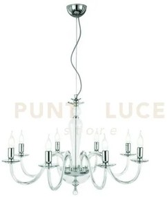 Lampadario paganini 8 luci bianco cromo attacco e14 d.84cm