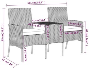 Divano da giardino 2 posti con tavolino in polyrattan antracite