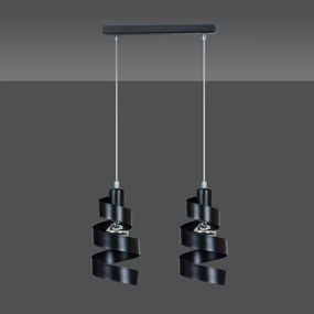 Lampadario Moderno 2 Luci Tristano In Acciaio Nero Con Fasce A Spirale