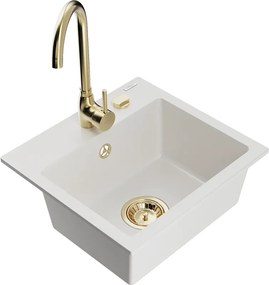 Mexen Milo lavello in granito a 1 vasca con rubinetto cucina Telma, bianco - 6505-20-670200-50