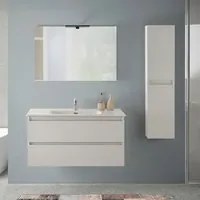 Mobile bagno sospeso 100 cm rovere bianco con pensile H 125 cm Nadia