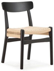 Sedie da pranzo in set nere in legno di cauciù massiccio 2 pz Biel – MOME