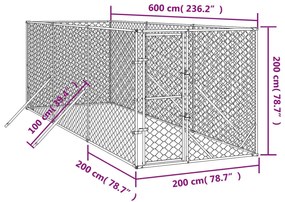 Cuccia per cani da esterno argento 2x6x2 m acciaio zincato