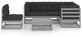 Set divani da giardino 6 pz con cuscini legno massello pino