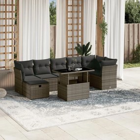 Set divano da giardino 8 pz con cuscini grigio in polyrattan