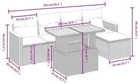 Set divano da giardino 6 pz con cuscini nero in polyrattan