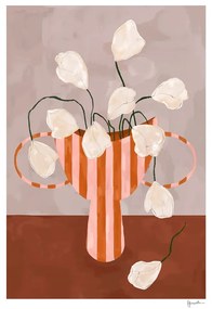 Poster 30x40 cm White Flowers in Striped Vase – Frankie Penwill – The Poster Club