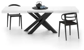 Tavolo Allungabile Emma 160, Cemento Bianco con Gambe Incrociate Nere