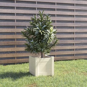 Fioriera Da Giardino Bianca 31x31x31 Cm Legno Massello Di Pino /