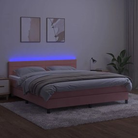 Letto a molle con materasso e led rosa 180x200 cm in velluto