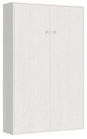 Letto matrimoniale francese a scomparsa 140 verticale Kentaro con colonna e pensili, Bianco Frassino / Classic