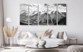 Quadri 5 pezzi – Splendido panorama montano in bianco e nero