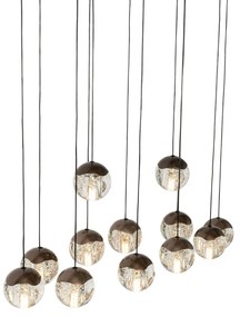 Lampadario di design bronzo scuro con vetro trasparente 12 luci - Inge