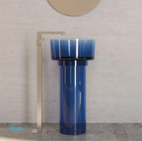 Lavabo Freestanding "Icon Clear" In Resina Trasparente Finitura Agata Blu