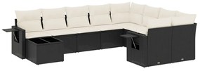 Set Divani da Giardino 10pz con Cuscini in Polyrattan Nero