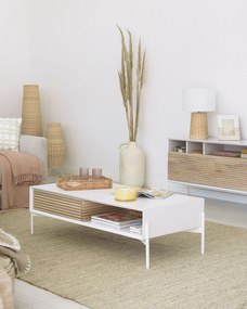 Kave Home - Tavolino Marielle in legno di frassino laccato di bianco 124 x 70 cm