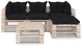 Set divani da giardino pallet 5 pz con cuscini in legno di pino