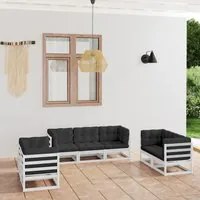 Set Divani da Giardino 7 pz con Cuscini Legno Massello di Pino 3076500