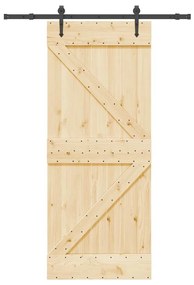 Porta Scorrevole Con Set Hardware 85x210 Cm Legno Massello Pino /