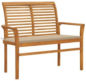 Panca da Giardino con Cuscino Beige 112 cm in Legno di Teak