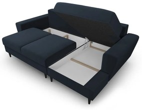 Divano angolare blu scuro allungabile e con contenitore (con penisola a destra/con chaise lounge) con rivestimento in velluto Kyoto – Cosmopolitan Design