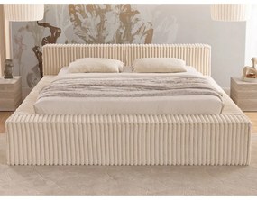 Letto matrimoniale imbottito beige con contenitore e rete inclusi 200x200 cm Cloe – Ropez