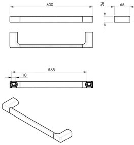 Gedy - Appendiabiti da parete PIRENEI 6,6x60 cm opaco nero