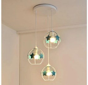 Lampadario a sospensione per bambini STARS 3xE27/15W/230V turchese/bianco