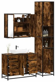Set Mobili Da Bagno 3 Pz Rovere Fumo İn Legno Multistrato /