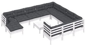 Set Divani da Giardino 12 pz con Cuscini Legno di Pino Bianco