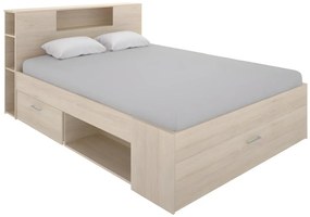 Letto matrimoniale con testiera portaoggetti e cassetti 160 x 200 cm - Colore Naturale - LEANDRE