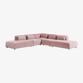 Divano Modulare Angolare Fogler In 5 Pezzi Con Doppia Chaise Lounge Velluto A Coste Rosé - Sklum