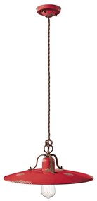 Lampadario Vintage Country Ferro E Ceramica Rosso 1 Luce E27