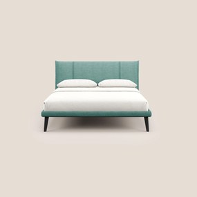 Klaus LETTO moderno con piedi in mogano e tessuto fiammato impermeabile T03 verde acqua