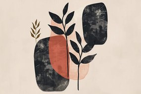 Quadro su tela – Japandi natura morta con foglie