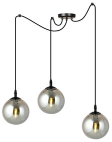 Lampadario 3 Luci Ginevra In Acciaio Nero Con Cavo Lungo E Vetri Fumè