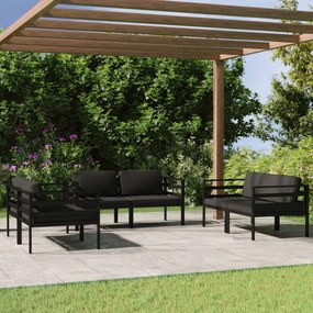 Set divani da giardino 6 pz con cuscini in alluminio antracite