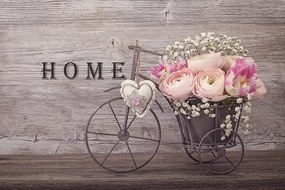 Carta da parati – Fiori in vaso vintage con scritta