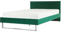 Letto Imbottito Velluto Verde King Size 160 x 200 cm Testiera Verde Gamba Argento Glam