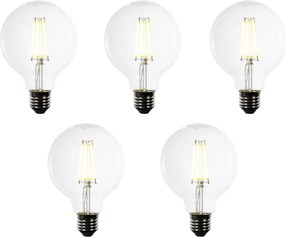Set di 5 Lampadine LED E27 G95 Filamento Trasparente 3.8W 806 lm 3000K